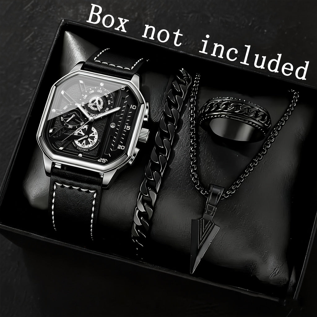 Men's Quartz Watch - Square for Vintage Faux Leather Strap Analog Wristwatch Polygon Dial - product detail view 34