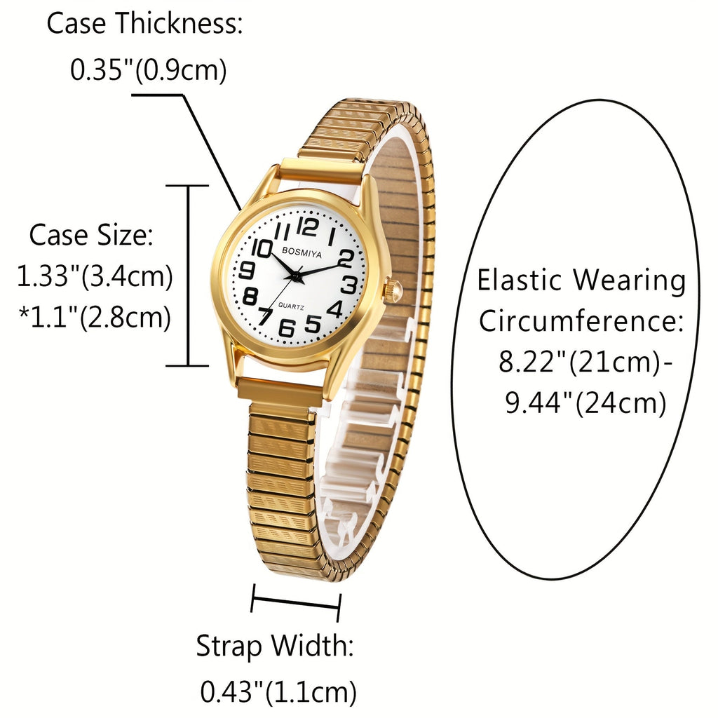Men's Quartz Watch with Expandable Elastic Band, Large Arabic Numeral Dial and Three Size Options