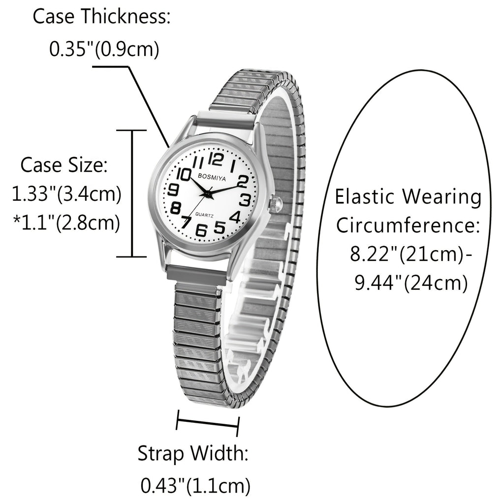 Men's Quartz Watch - Stretch Elastic Expandable Strap Analog Wristwatch Large Arabic Numerals - product detail view 25