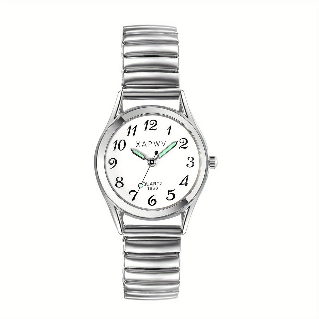 Women's Watch Ultra-Thin Round Dial with Large Arabic Numerals and Elastic Alloy Band in Nine Finishes