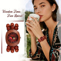 Women's Watch Wood-Bead Elastic Bracelet with Butterfly Dial and Arabic Numerals in Four Styles
