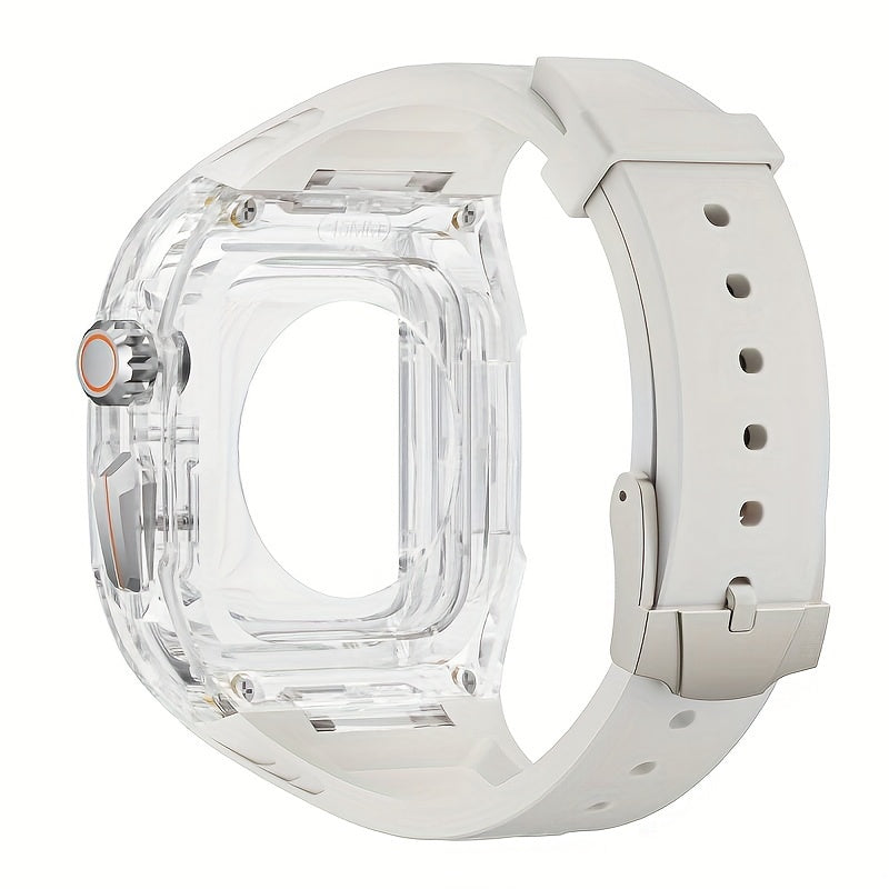 Transparent Polycarbonate Watch Band and Case Set with Folding Clasp for Apple Watch in Eight Options