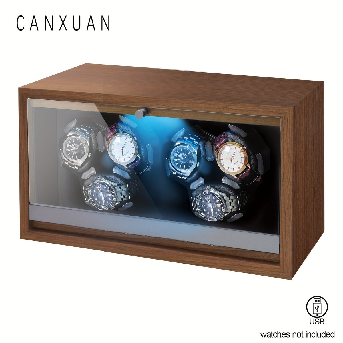Men's Watch - Watch Winder 3 / 6 Slot - Wood Grain Pattern with Transparent Cover & LED Light, USB