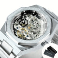Skeleton Mechanical Watch with Open Dial, Luminous Hands, Stainless Steel Band and Three Boxed Color Options