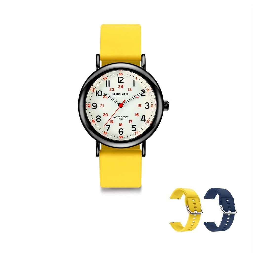 Nurse-Style Analog Watch with Luminous Easy-Read 24-Hour Dial, Second Hand, Silicone Band and Six Colors