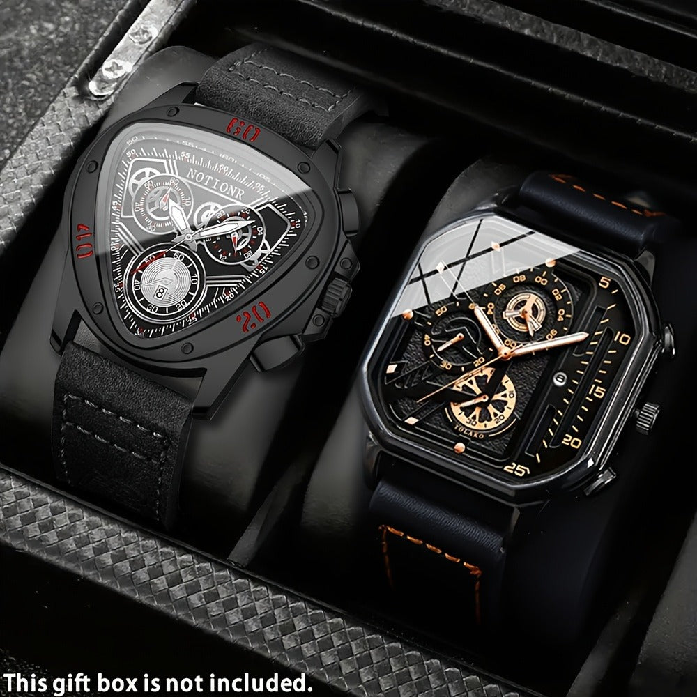 Men's Watch - 's 2-Piece Set Triangle Dial Silicone Strap & Retro Square Dial Faux - product detail view 3
