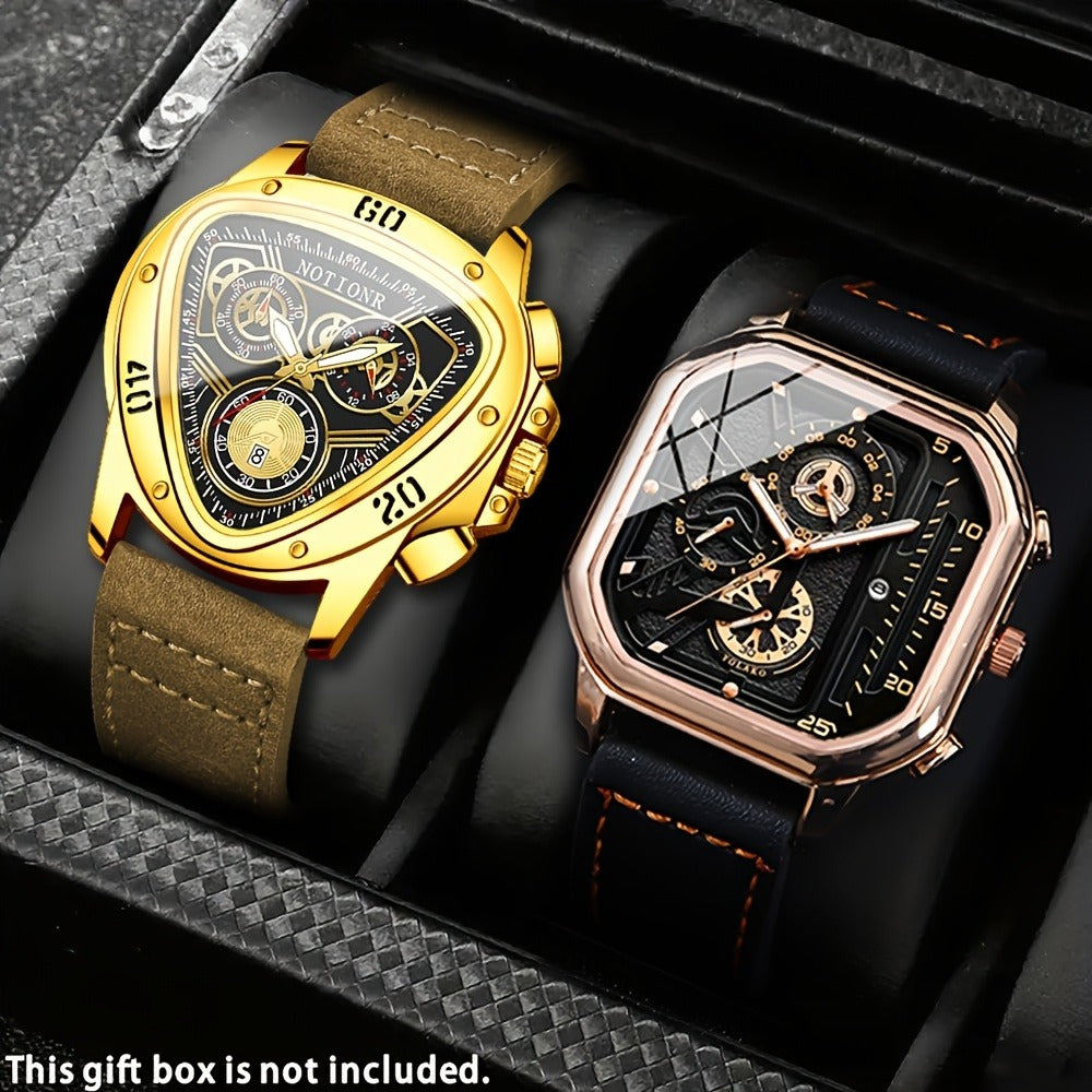 Men's Watch - 's 2-Piece Set Triangle Dial Silicone Strap & Retro Square Dial Faux - product detail view 14
