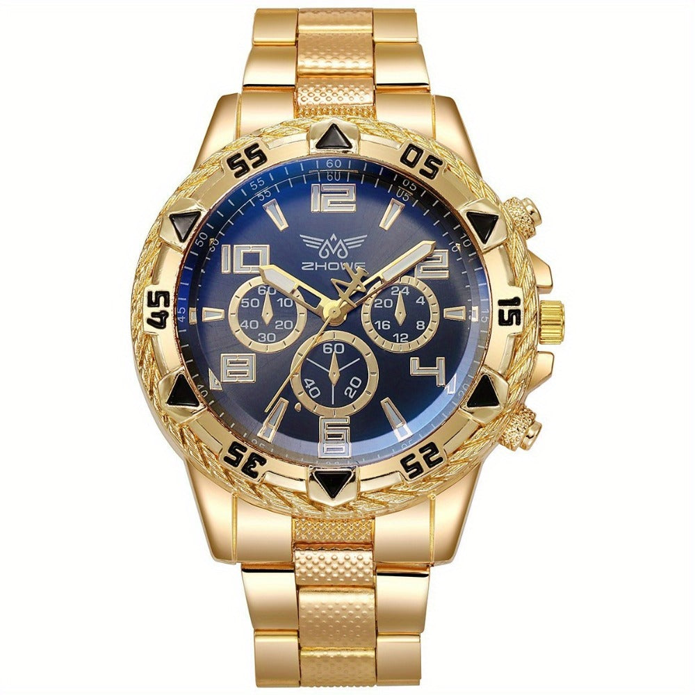 Men's Watch - 's Chunky Sport Gold & Silver Plated Chronograph-Style Bold Case, Blue - product detail view 9