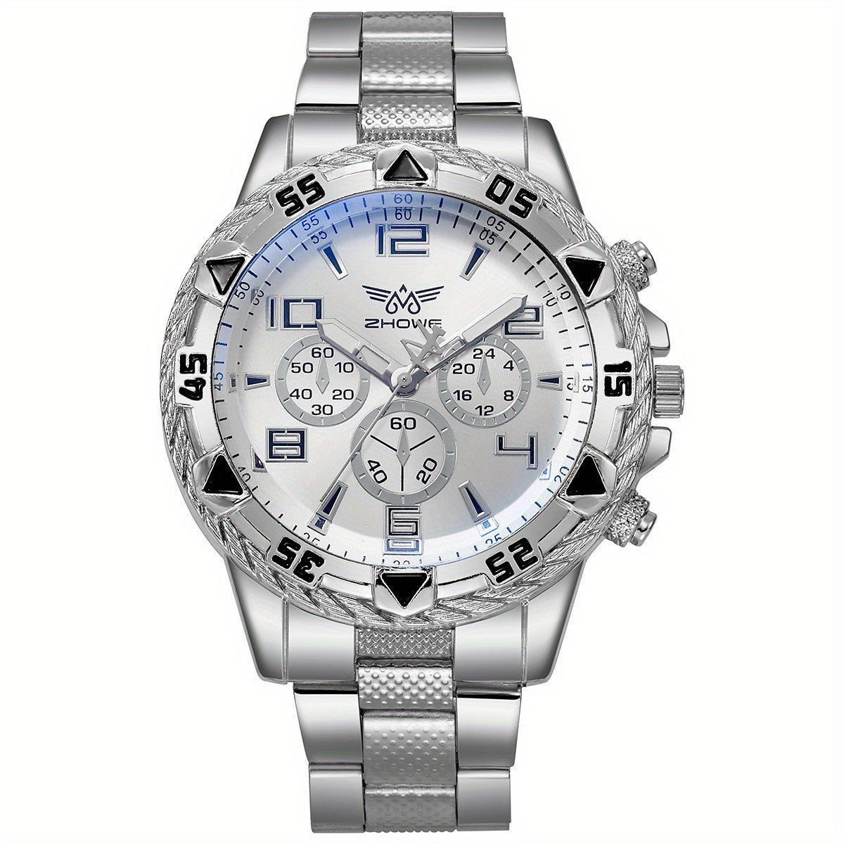 Watch with Chunky Gold or Silver Plated Case, Chronograph-Style Dial and 4 Bold Finish Options