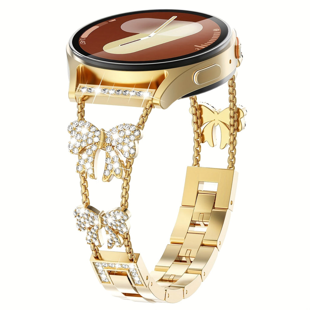 Rhinestone Bow Watch Band for Samsung Galaxy Watch Models in Golden, Silvery, Black, Rose Golden or Star Color