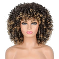14-Inch Coily Afro Wig with Bangs in Ombre Brown Synthetic Fiber for Everyday Styling and Costume Looks