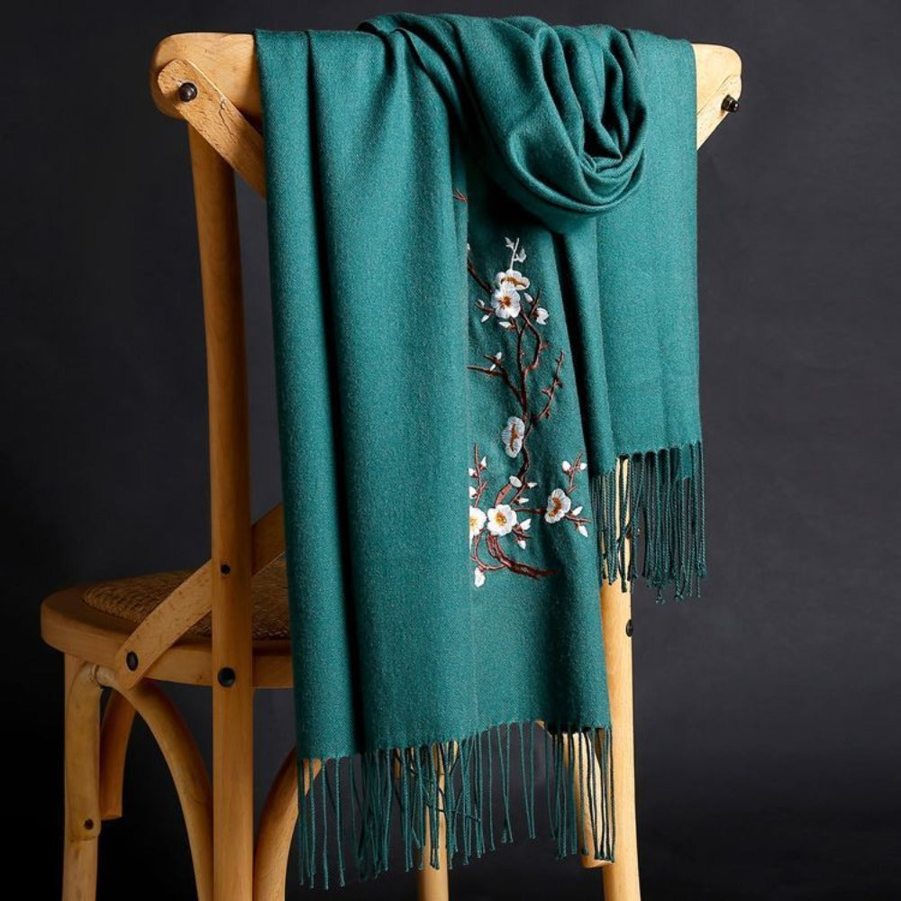 Scarf for Women - Cashmere Embroidered Ethnic Tassel Shawl Warm Neck Warmer Vintage Solid - product detail view 22