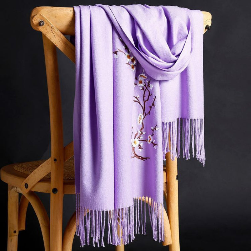 Scarf for Women - Cashmere Embroidered Ethnic Tassel Shawl Warm Neck Warmer Vintage Solid - product detail view 24