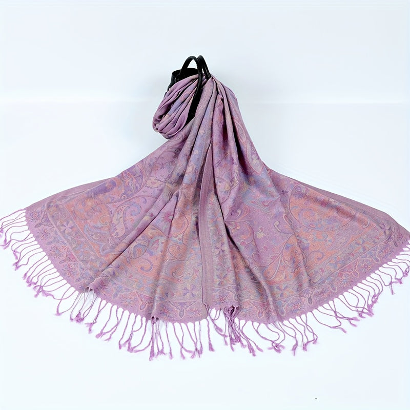 Scarf for Women - Jacquard Shawl Ethnic Cashew Tassel Long Wrap Vintage Multicolor Boho - product detail view 18