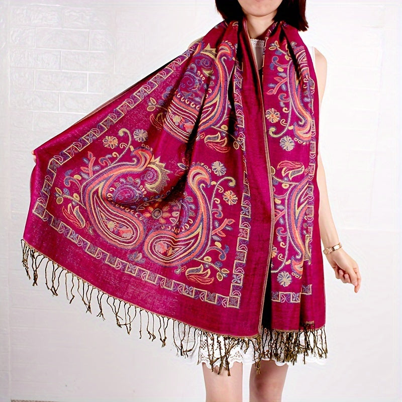 Woven Paisley Scarf and Shawl, Approximately 190 x 70cm with Fringe and Eight Color Options