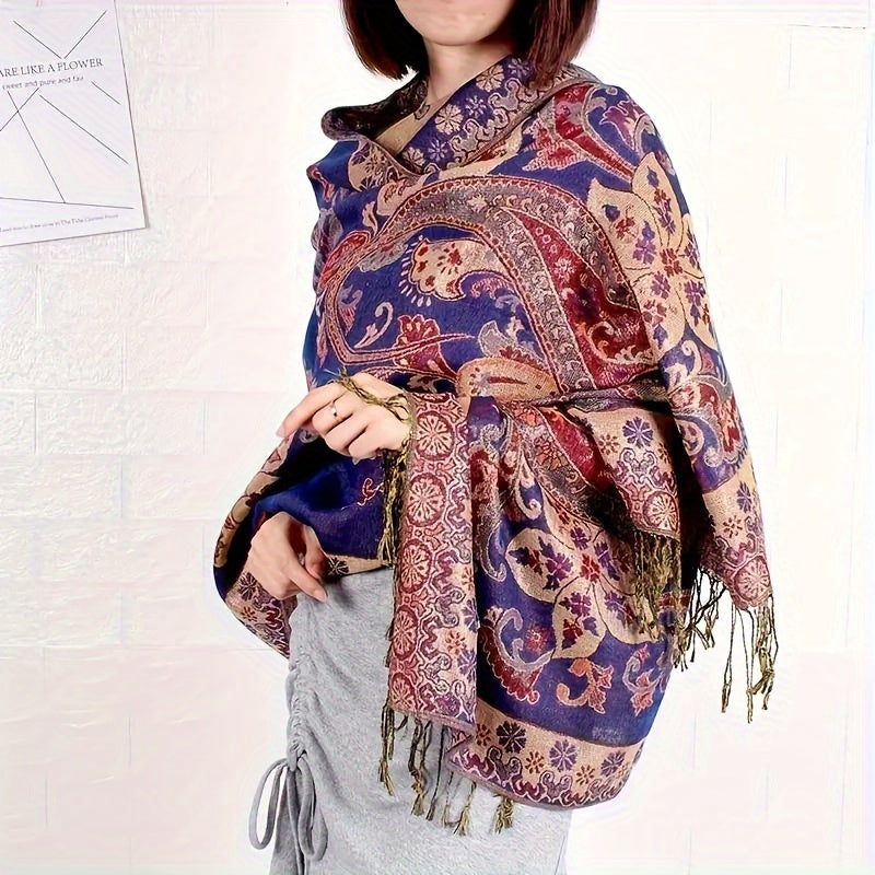 Scarf for Women - Paisley Shawl with Fringe Boho Ethnic Wrap Warm Neck for Travel Music - product detail view 17