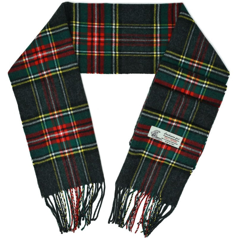 Viscose Tartan or Houndstooth Plaid Scarf, Approximately 72 x 12 Inches with Three-Inch Tassels