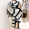 Geometric Color-Block Viscose Scarf and Shawl, Approximately 185cm Long with Finished Woven Edges