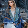 Ethnic-Style Tassel Scarf and Shawl in Blue with Retro Cape Shape for Travel and Layered Outfits