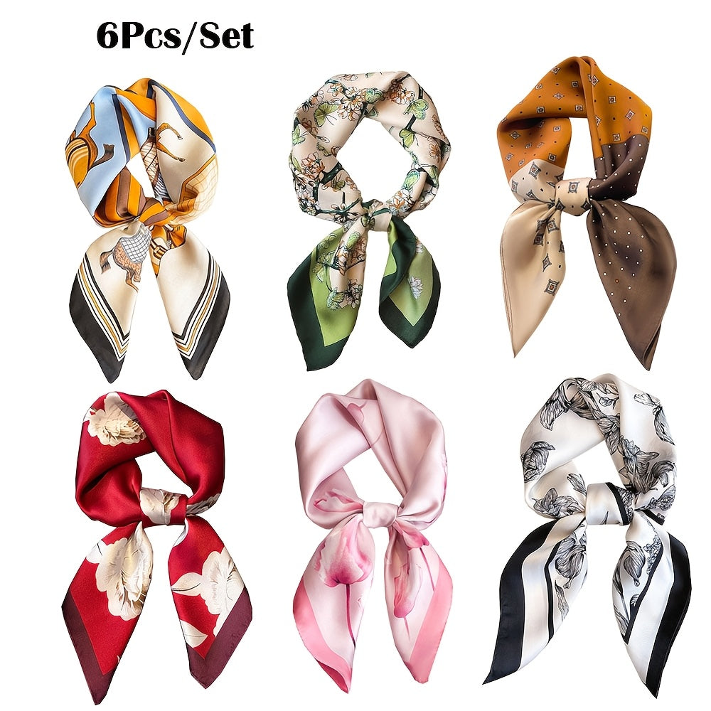 6-Piece Satin Hair Scarf Set with Silk-Feel Head Wraps for Hair, Neck and Headband Styling