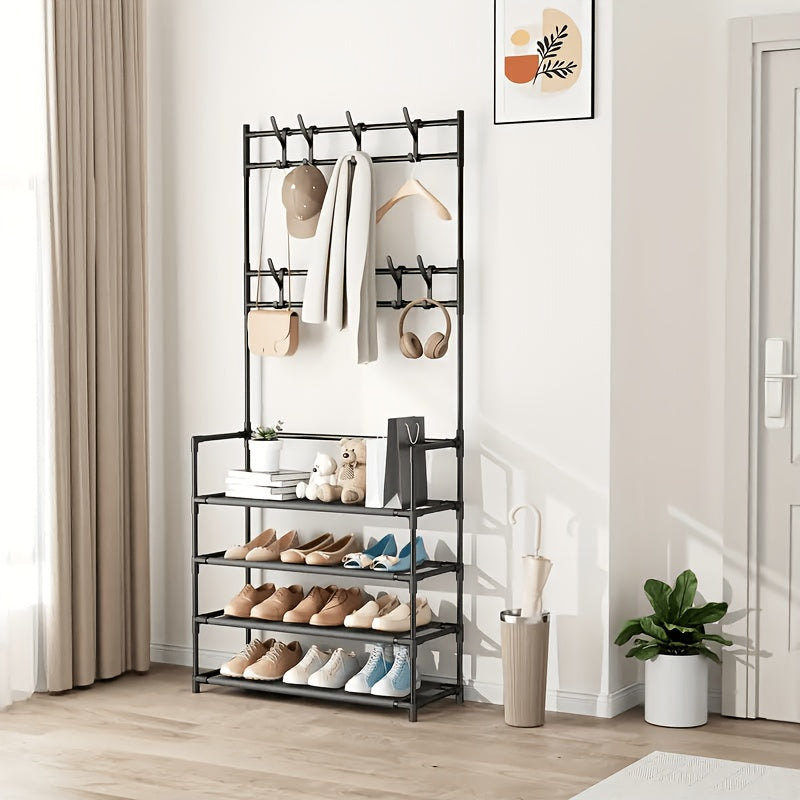 Shoe Organizer Reinforced Entryway Rack with Built-In Accessory Hooks and Three Model Options