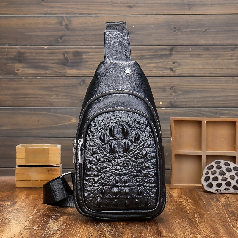 Sling Bag – Crocodile-Texture Crossbody with Headphone Port and Multiple Compartments in Two Colors