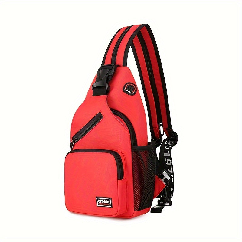 Sling Bag Washed Canvas Multi-Pocket Daypack with Headphone Jack, Adjustable Strap and Two Colors