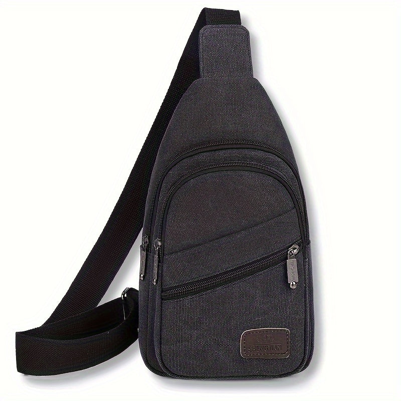 Sling Bag Black Canvas Large-Capacity Crossbody Pack with Adjustable Strap and Zipper Closure