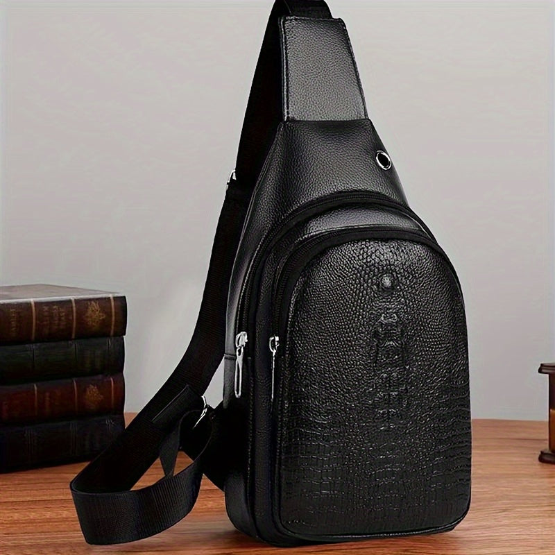 Sling Bag Men's Vertical Crossbody with fabric, Multiple Compartments & Black or Dark Brown Options
