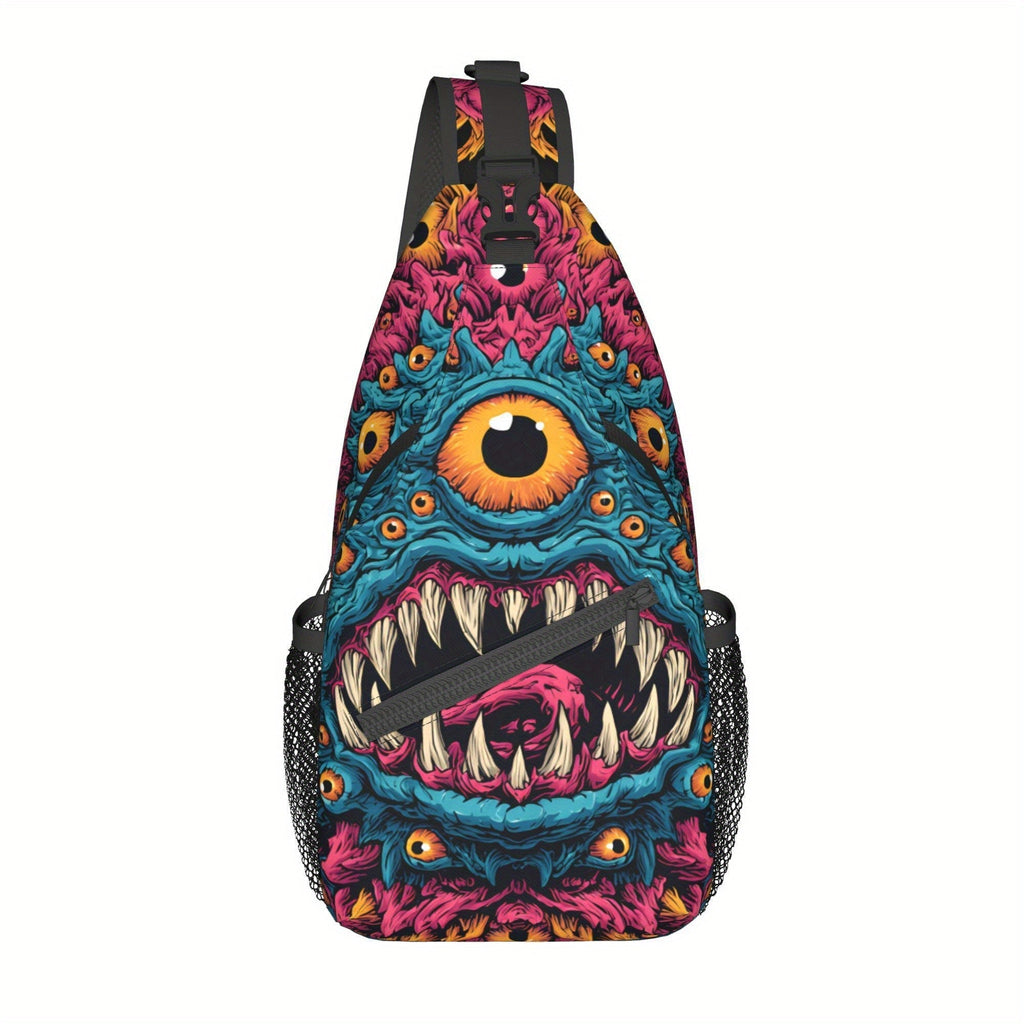 Sling Bag – Colorful Monster-Eye Print Chest Pack with Adjustable Strap and Zippered Main Compartment