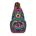 Sling Bag – Colorful Monster-Eye Print Chest Pack with Adjustable Strap and Zippered Main Compartment
