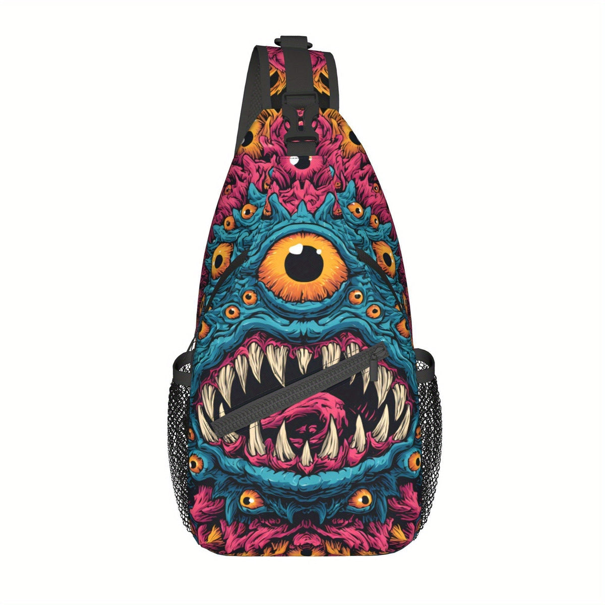 Sling Bag – Colorful Monster-Eye Print Chest Pack with Adjustable Strap and Zippered Main Compartment