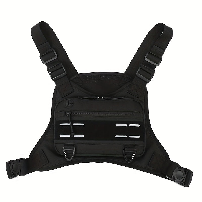 Sling Bag – Black Nylon Multi-Pocket Chest Vest with Breathable EVA Back and Adjustable Straps