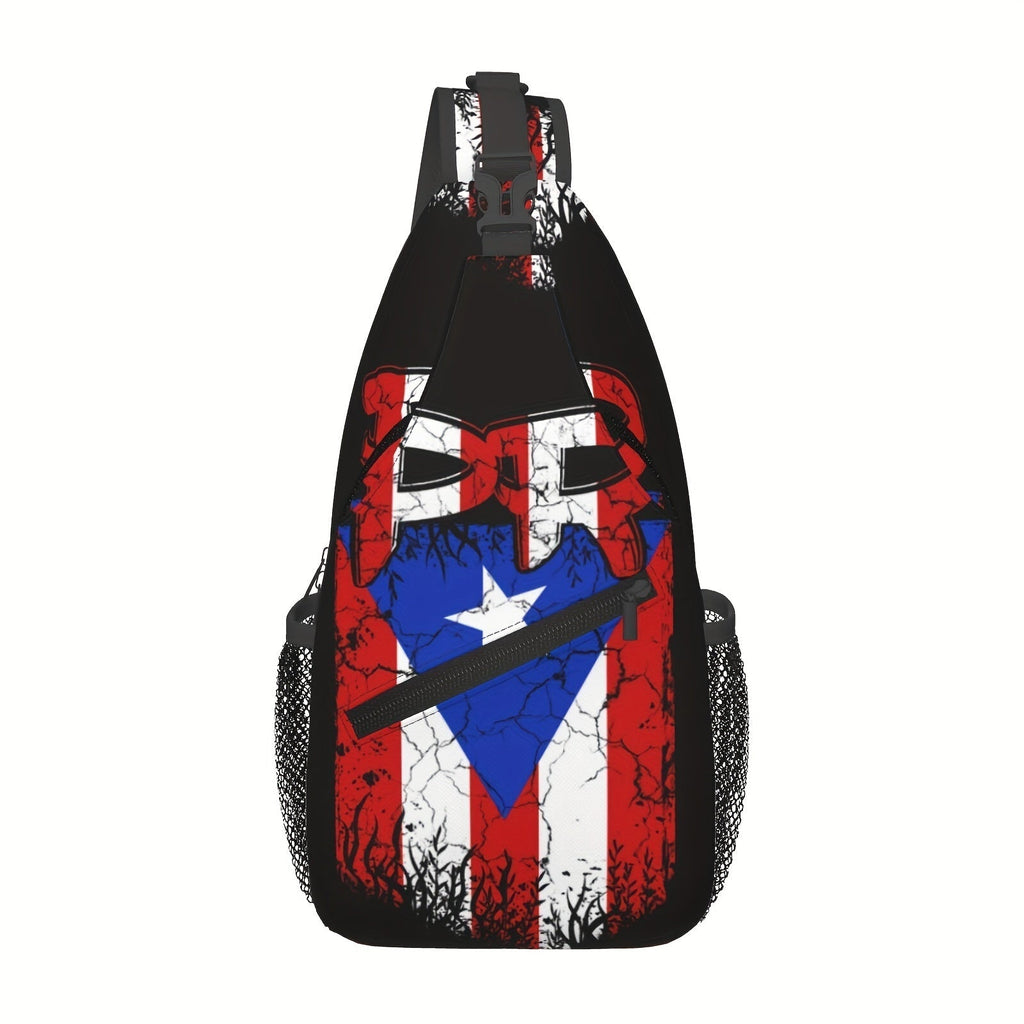 Sling Bag – Puerto Rico Flag Print 100% Polyester Crossbody with Two Side Pockets and Padded Strap
