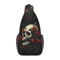 Sling Bag – Skull and Red Roses Polyester Crossbody with Foldable Body and Two Side Pockets