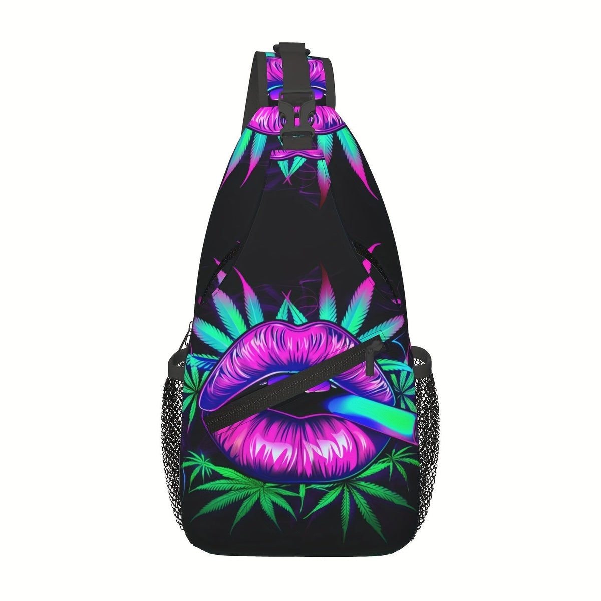 Sling Bag – Fuchsia Colored-Lips Polyester Crossbody with Padded Strap and Two Side Pockets