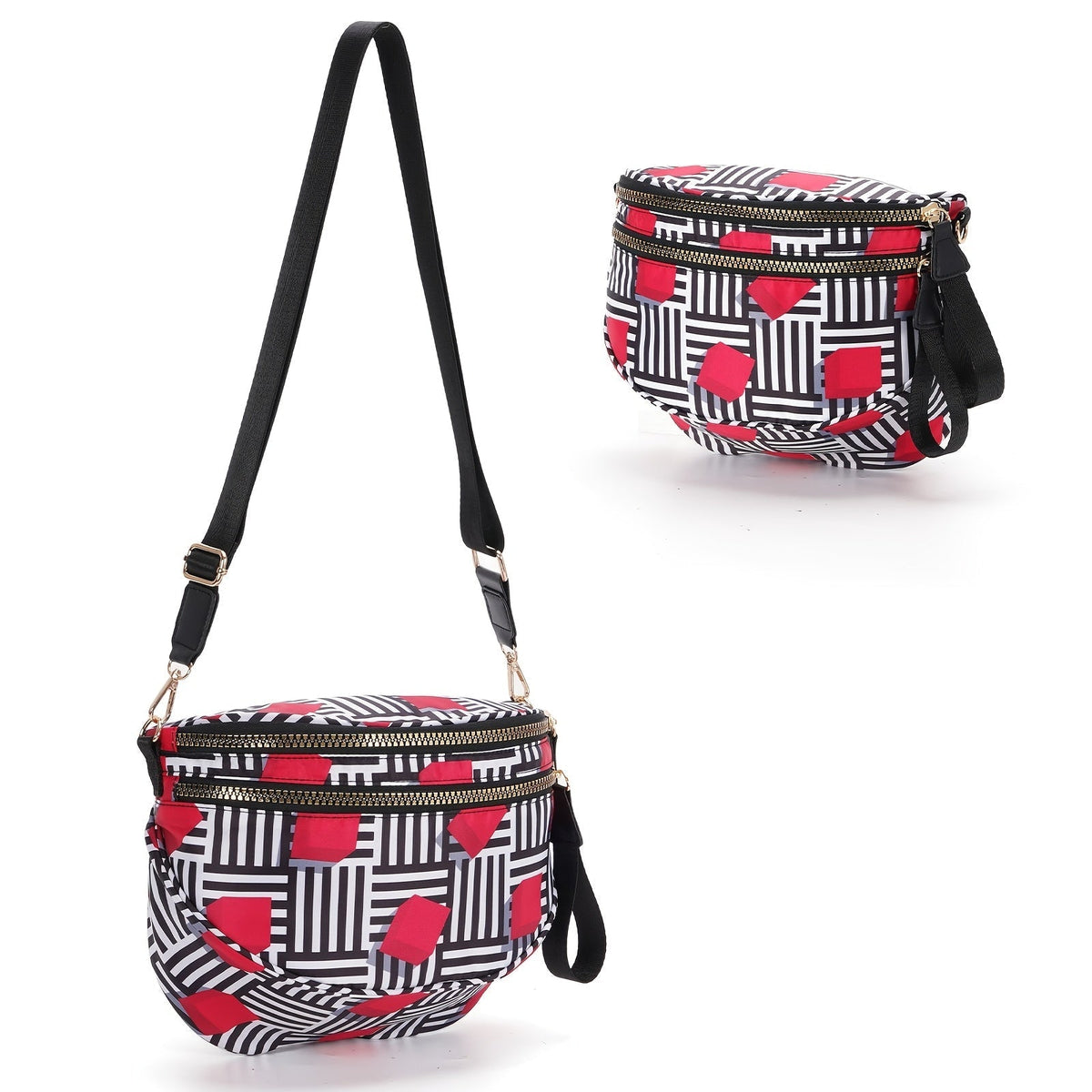 Crossbody Sling Bag PU Leather Waist Purse with Zipper Closure, Removable Strap & 19 Pattern Options