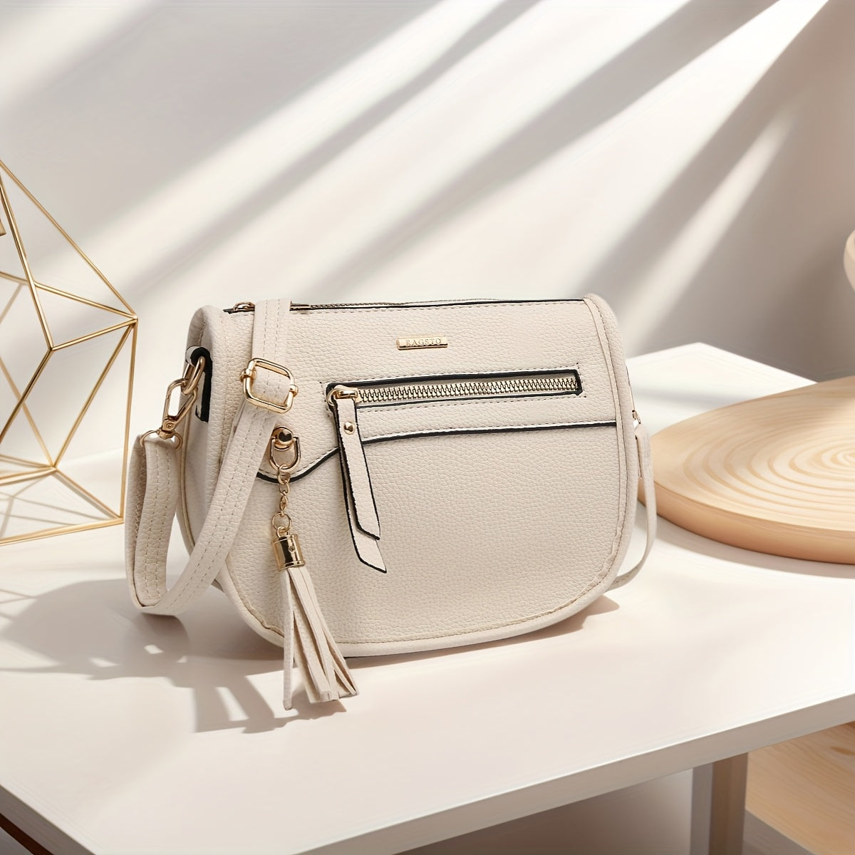 Crossbody Sling Bag Mini Crescent PU Leather Purse with Tassel Accent, Adjustable Strap & 12 Color Options