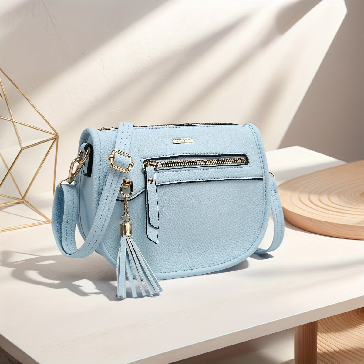 Crossbody Sling Bag Mini Crescent PU Leather Purse with Tassel Accent, Adjustable Strap & 12 Color Options