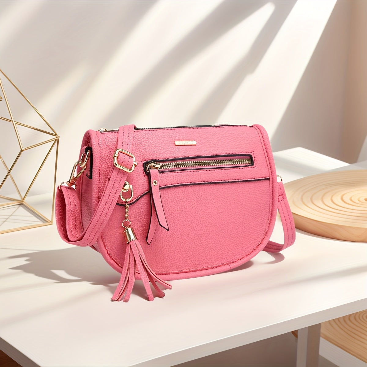 Crossbody Sling Bag Mini Crescent PU Leather Purse with Tassel Accent, Adjustable Strap & 12 Color Options