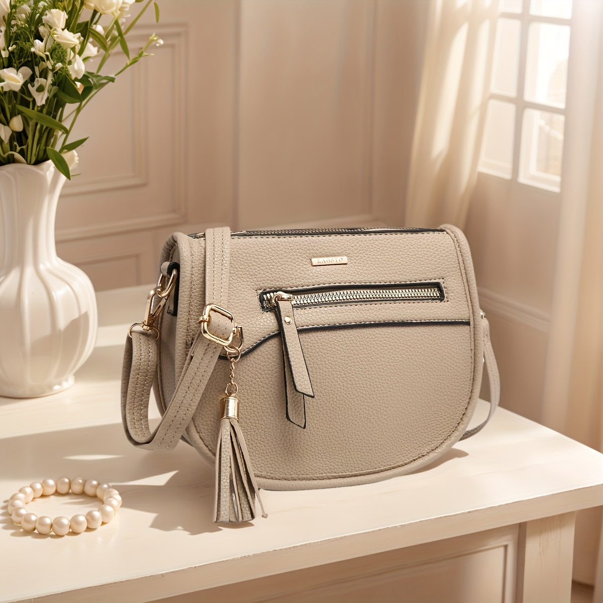 Crossbody Sling Bag Mini Crescent PU Leather Purse with Tassel Accent, Adjustable Strap & 12 Color Options