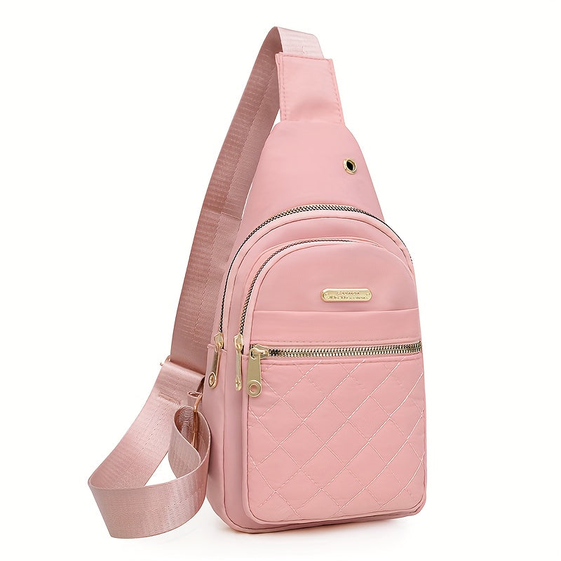 Sling Bag – Pink Quilted Diamond Chest Purse with Adjustable Strap for Shoulder or Messenger Wear