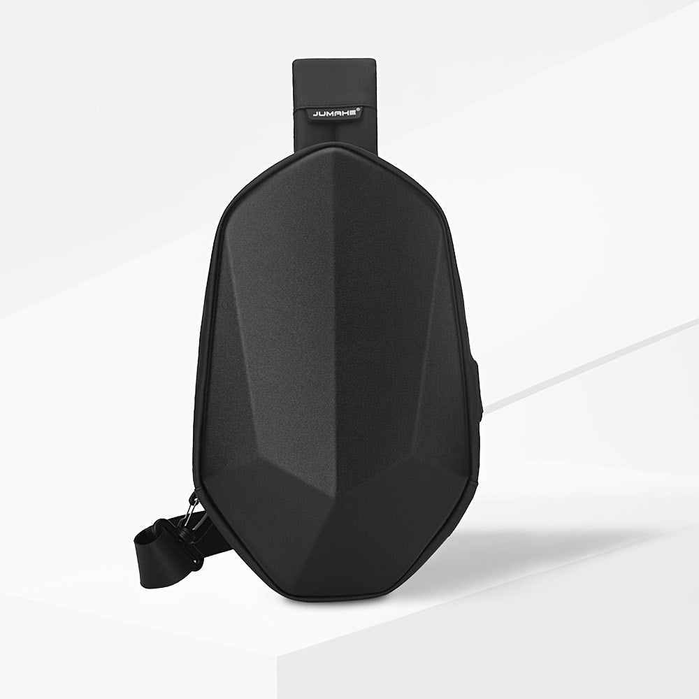 Sling Bag – Waterproof Geometric Hard-Shell Crossbody with External USB Port in Black or Gray