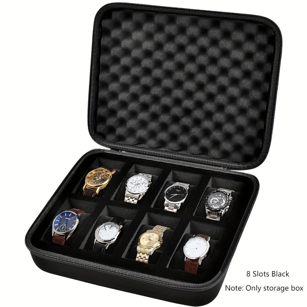 Black EVA Watch Organizer Case with 8-Slot or 15-Slot Storage Options for Wristwatches and Smartwatches