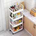 Four-Level Plastic Rolling Storage Cart with Deep Open Trays, Twin Handles and Black or White Options
