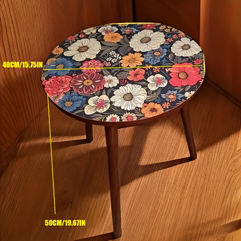 Side Table Round Single-Layer Mandala Flower Pattern Accent Surface for Indoor or Outdoor Placement