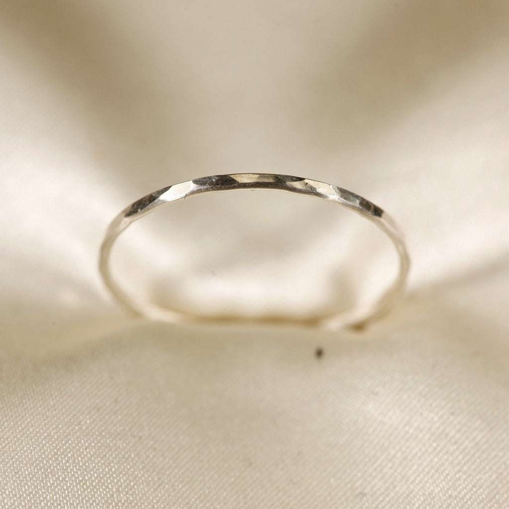 Thin Hammered-Texture Silver-Tone Stackable Band Ring, Approximately 1 mm Wide with Checkout Label 3