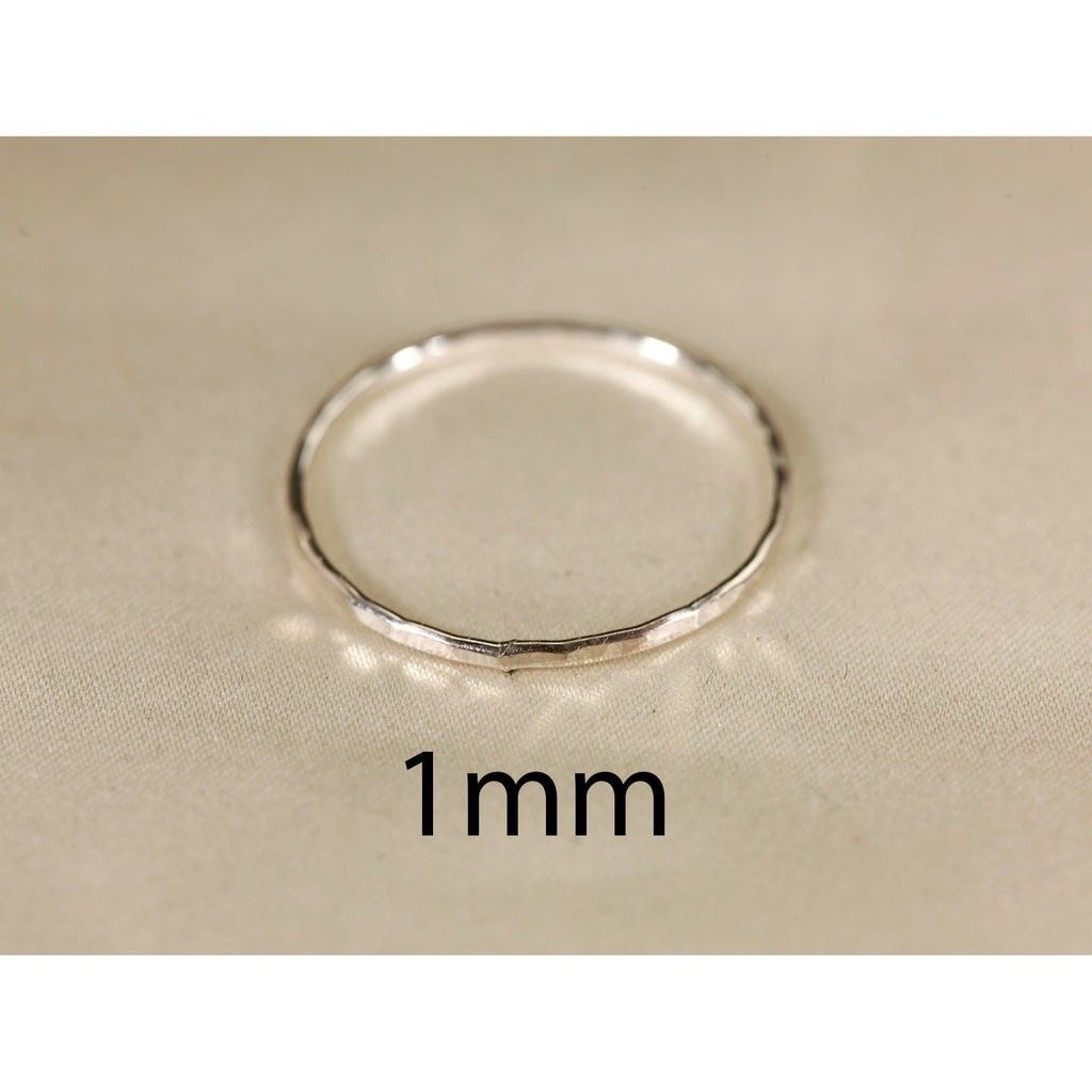 Stackable Rings for Women - 925 Sterling Silver Hammered Ring Minimalist Thin Band 1mm Textured Finish - product detail view