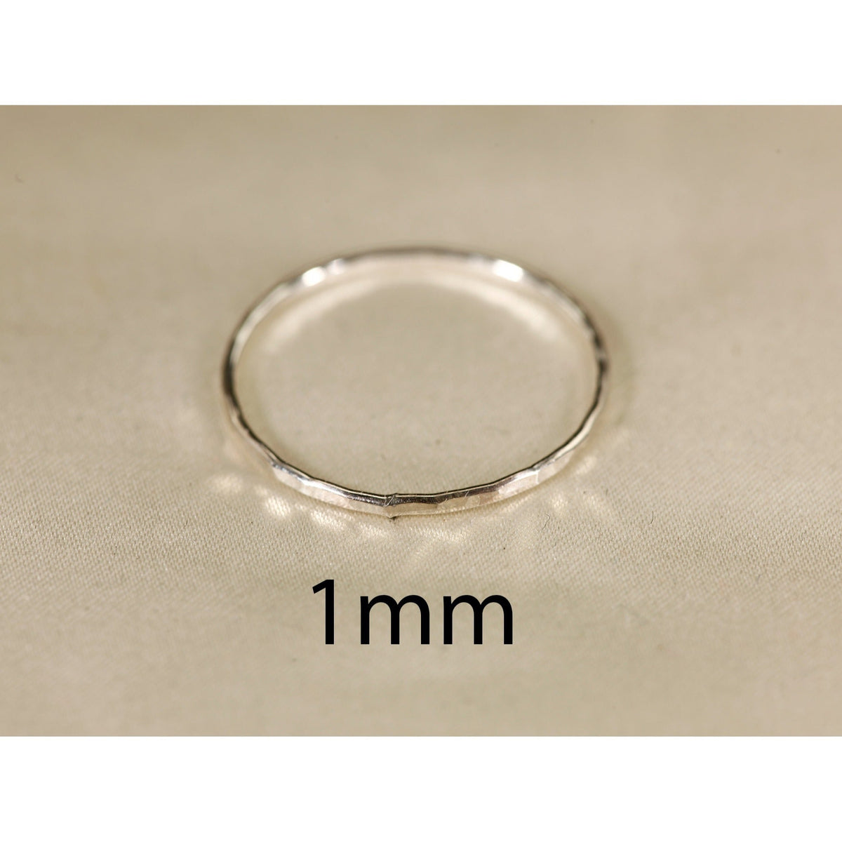 Stackable Rings for Women - 925 Sterling Silver Hammered Ring Minimalist Thin Band 1mm Textured Finish - product detail view