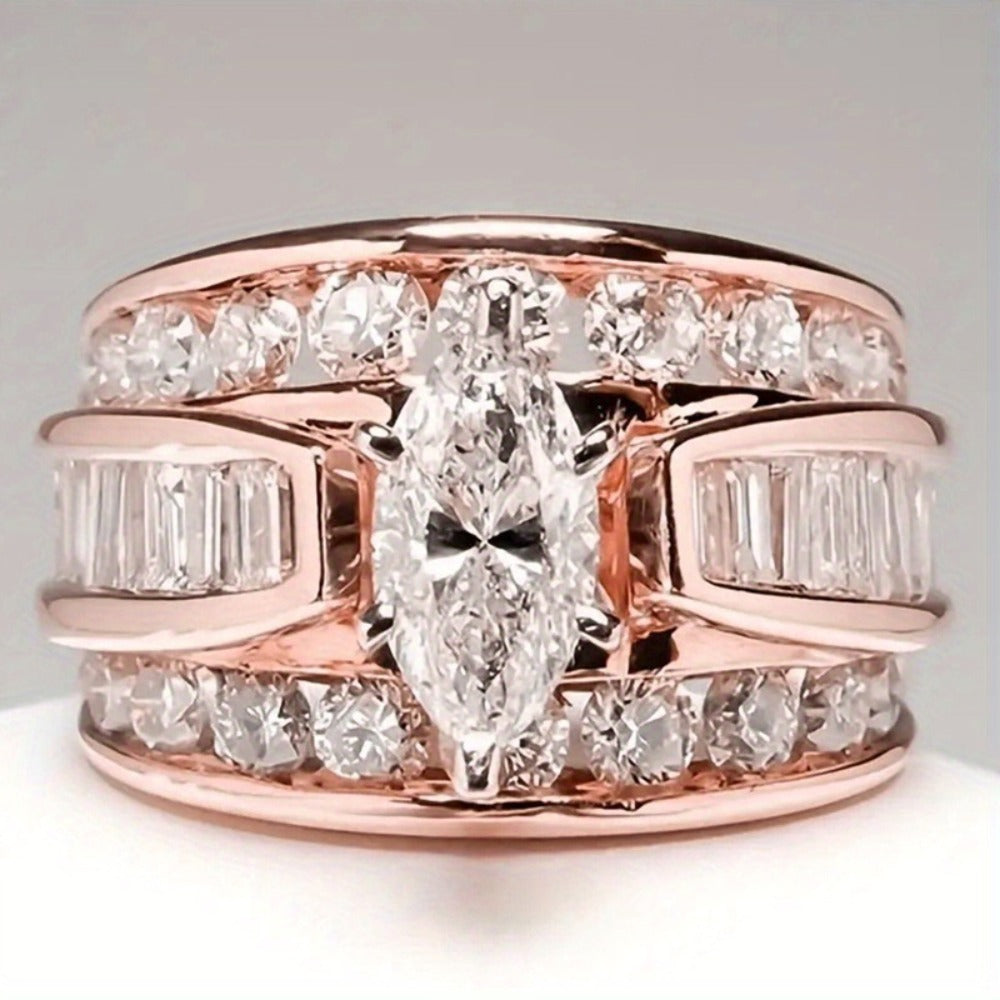 Stackable Rings for Women - Wide Band Ring Set 2Pcs for - Vintage Elegant Engagement Ring Set, Silver - product detail view 4